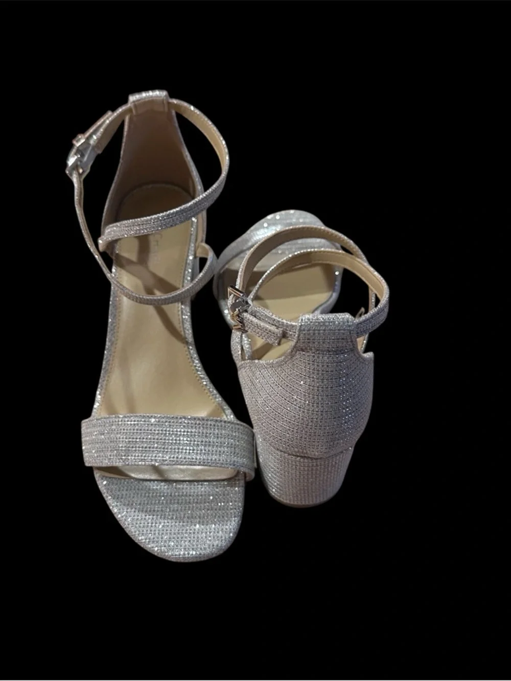Michael Kors Sophie Flex mid Light Silver Block Heel Sandals 6.5 Prom Wedding